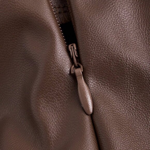 Brown Casual Women's Side Slit Metallic Trim Faux Leather A-Line skirt - Picture 4 of 4